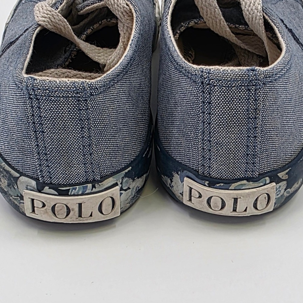 POLO RALPH LAUREN SLONE SNEAKERS GIRLS SIZE 13 CANVAS BLUE FLORAL LOW PONY KIDS - Picture 5 of 10